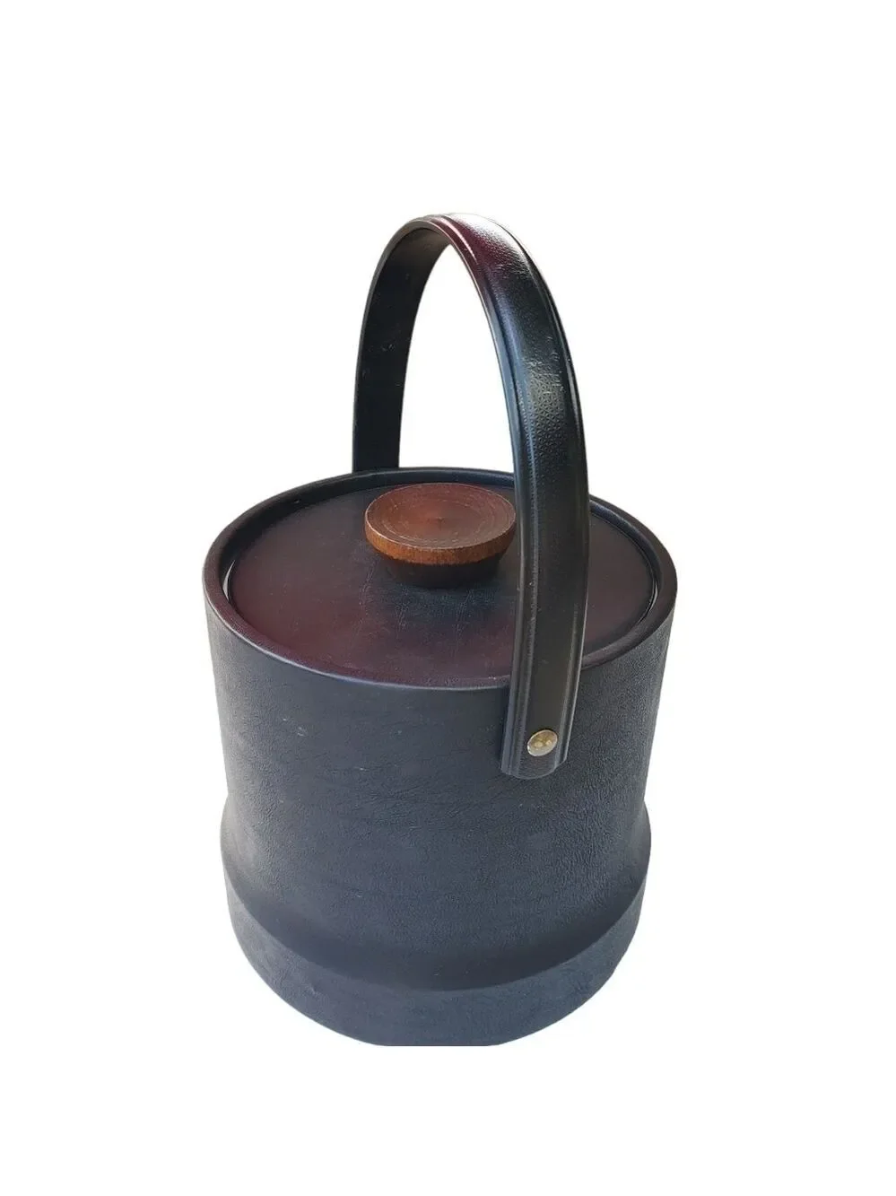 Vintage MCM faux leather Ice bucket with Lid and tongs
